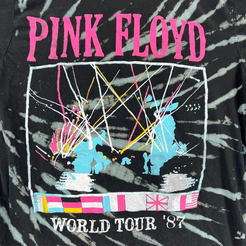 PINK FLOYED T Shirt Adult Small Black Cotton World Tour 1987 Tie Dye‎ Crew Neck